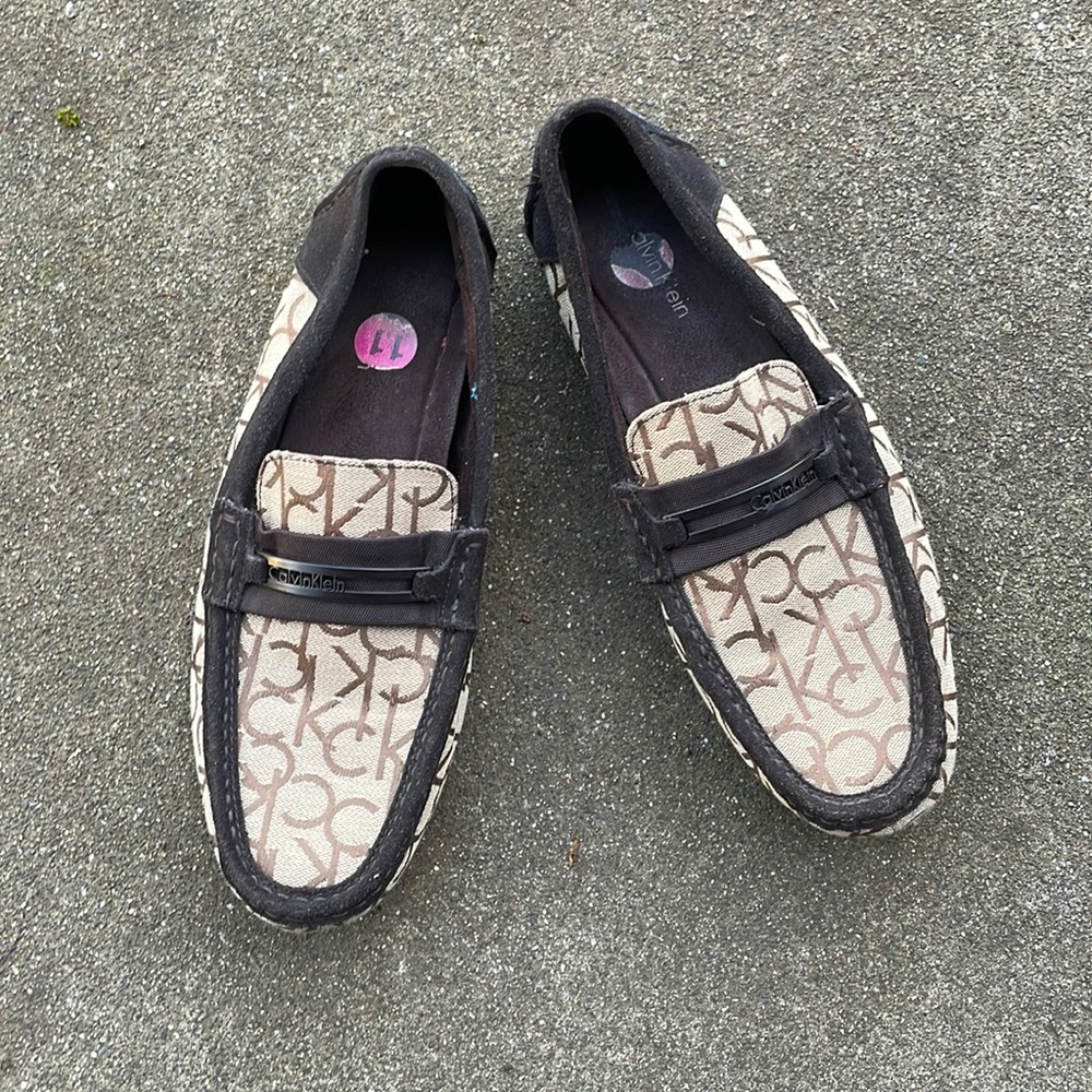 Men's Calvin Klein Merek Moccasin Shoes Sz 11 brown and tan